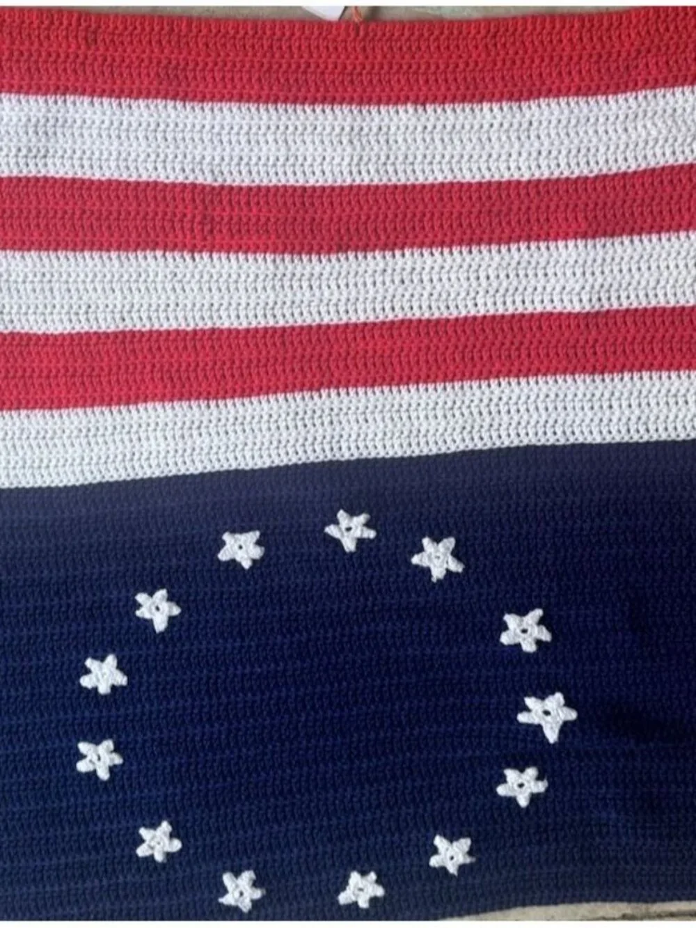 Vintage Crocheted American Flag Afghan Blanket Patriotic America 13 USA 89x33